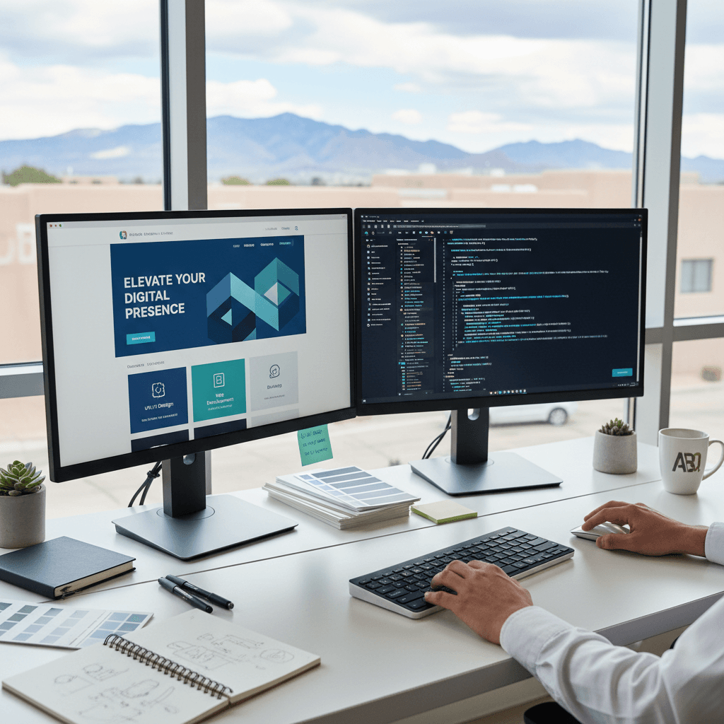 Web designer working on responsive website layout and code